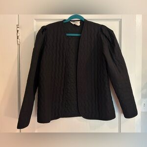 Vintage quilted black women’s open jacket size 14 with puff shoulder detail